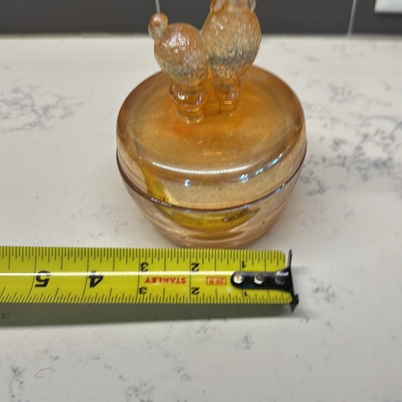VTG Jeanette Carnival Glass Iridescent Poodle Dog Powder Box / Jar Trinket Dish - Picture 5 of 6